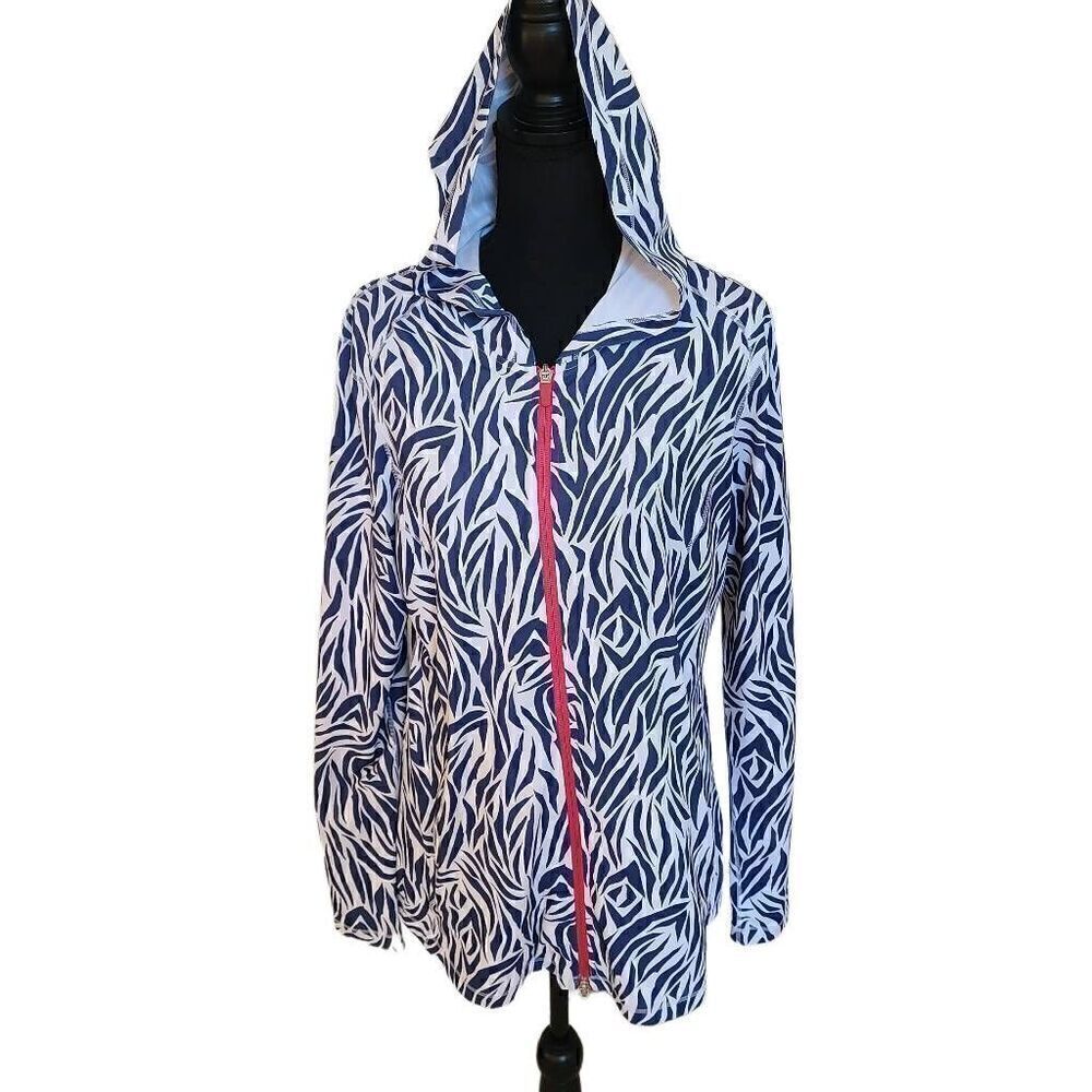Annika Cutter & Buck Womens Zebra Print Full Zip Hoodie Jacket Large